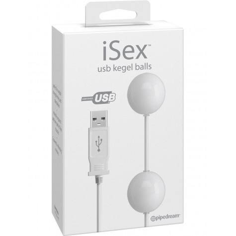 Белые вагинальные виброшарики USB KEGEL BALLS, работающие от USB