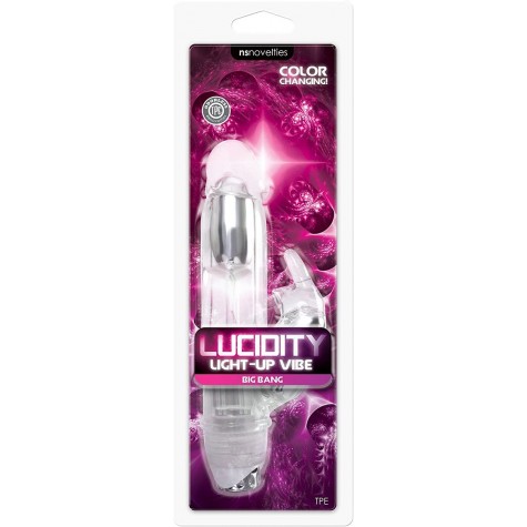 Прозрачный вибратор с клиторальным зайкой Lucidity Big Bang Light Up Vibe - 16 см.